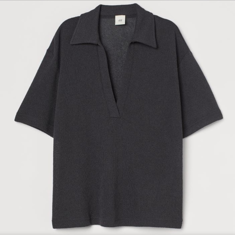 H&M Slub Knit Collared Short SleeveTop